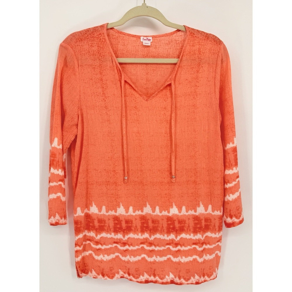 Sun Bay Women's Orange‎ Tie Dye Blouse Cotton Beach Nautical Resort Wear Summer